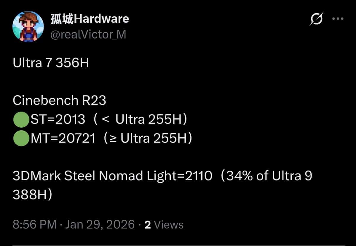 Intel Core Ultra 7 356H Benchmarks