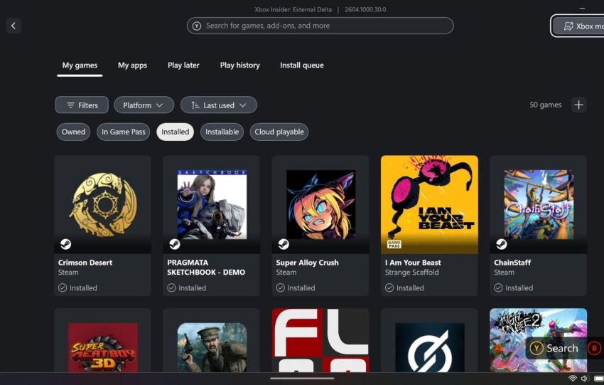 Xbox Mode Performances PC