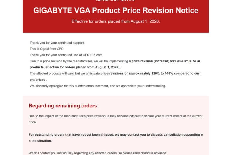 Gigabyte augmente ses prix de GPU jusqu'à 40% au Japon