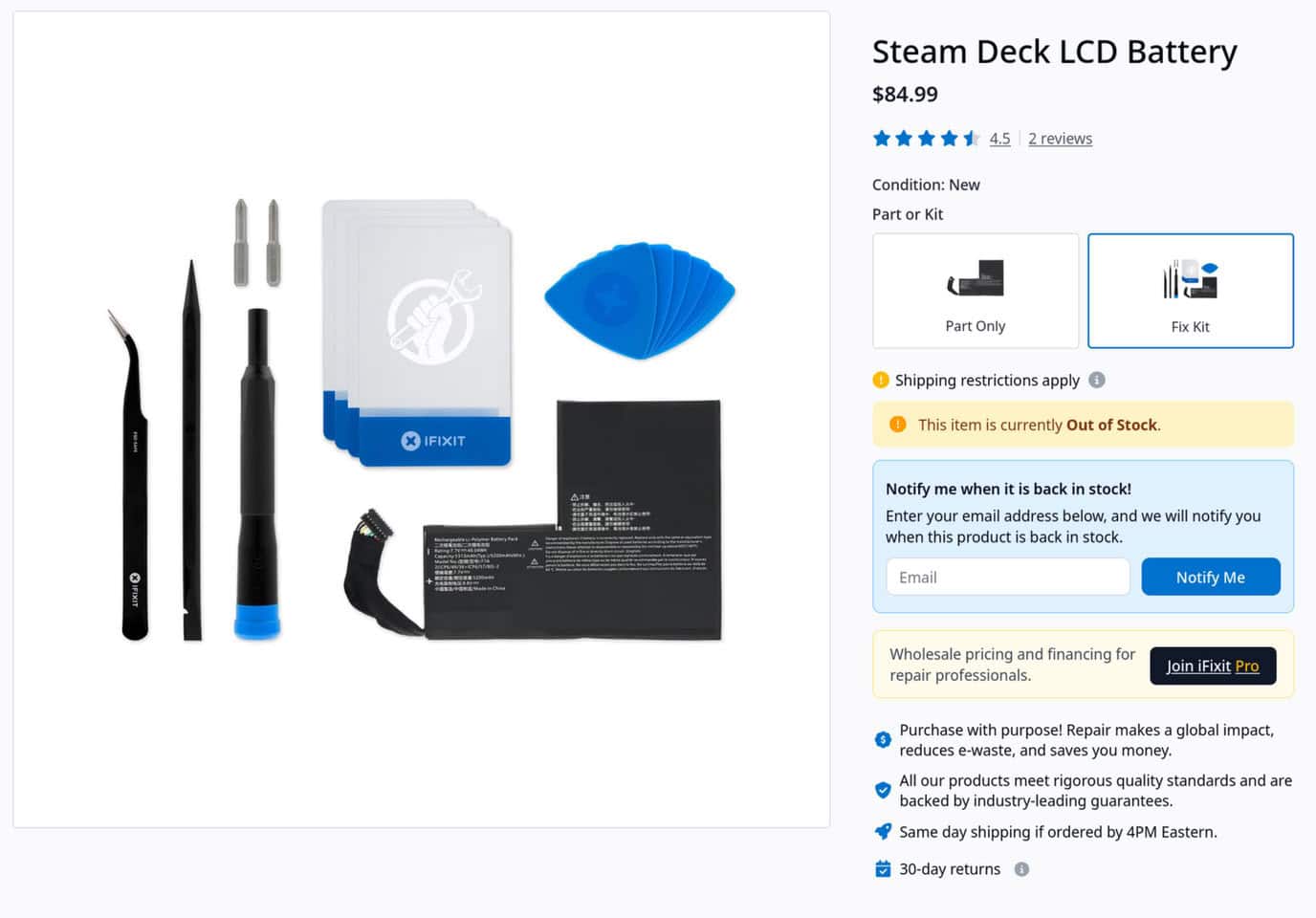 Les batteries Steam Deck LCD reviennent, mais 50$ plus chères