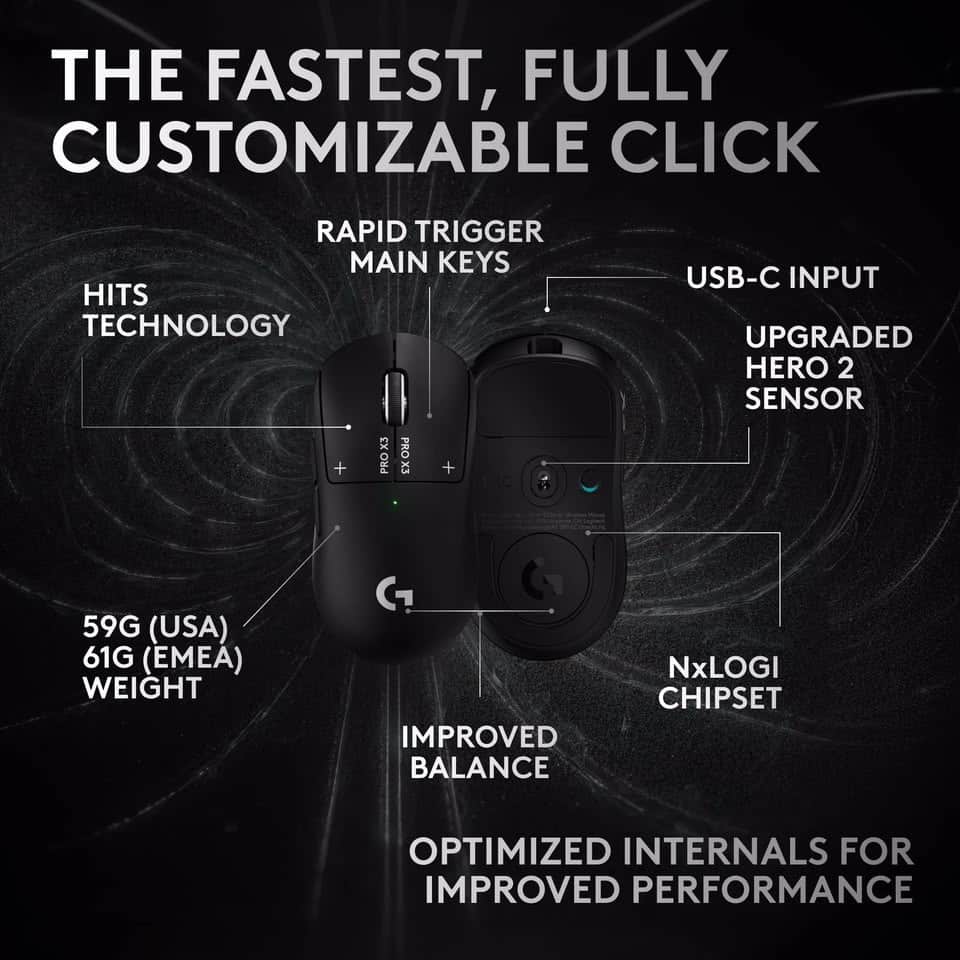 Logitech G Pro X3 Superstrike : batterie remplaçable et capteur Hero 2