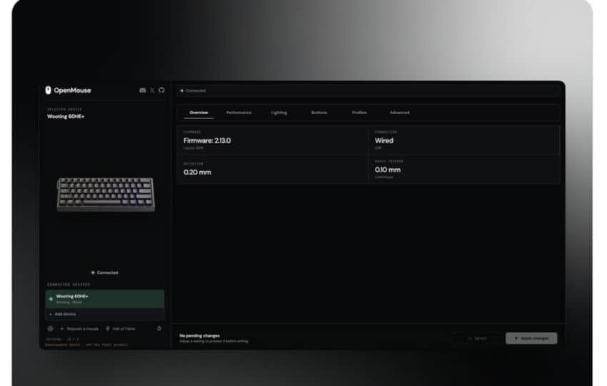 OpenMouse prépare la prise en charge du clavier Wooting 60HE+