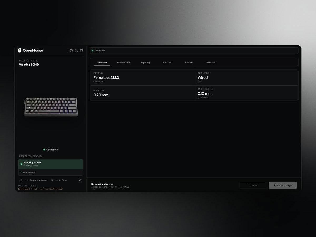 OpenMouse prépare la prise en charge du clavier Wooting 60HE+