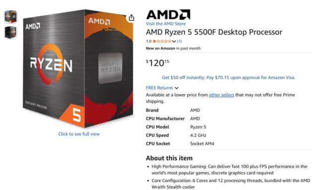 Ryzen 5 5500F et 7500 : disponibles sur Amazon mais 20 dollars trop chers