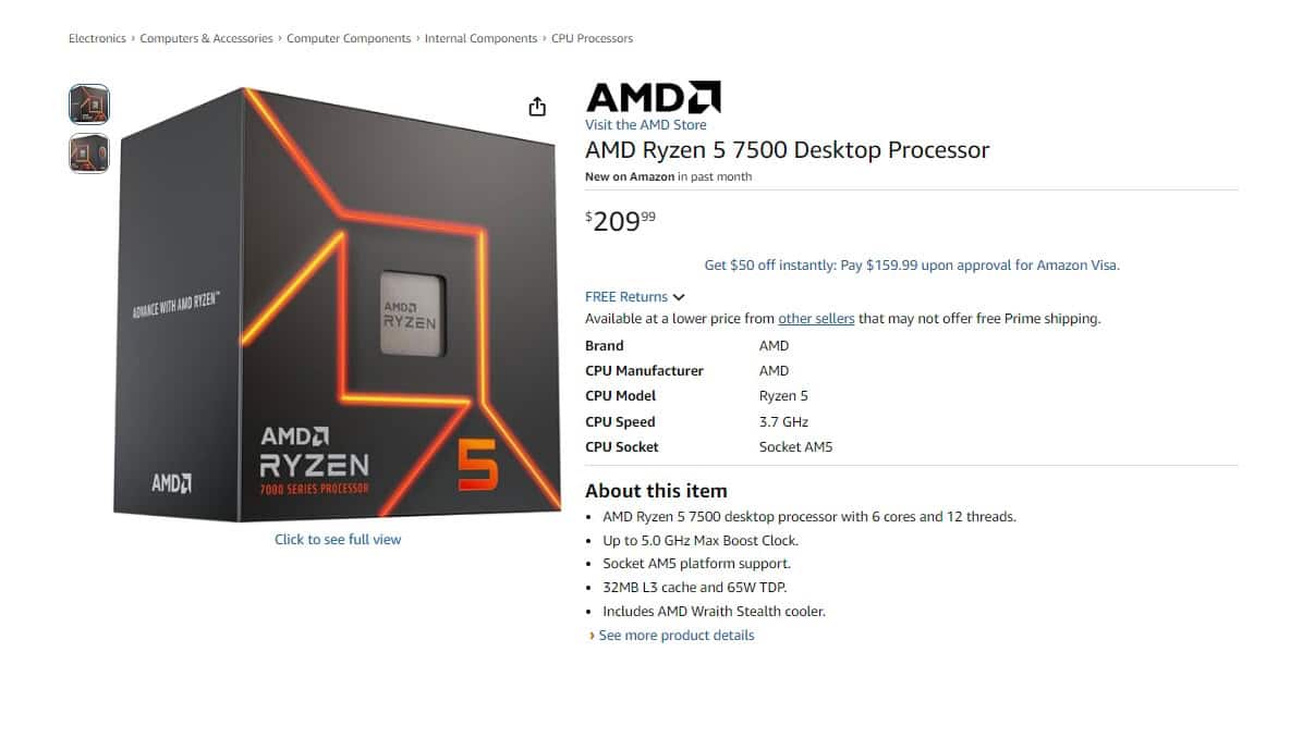 Ryzen 5 5500F et 7500 : disponibles sur Amazon mais 20 dollars trop chers