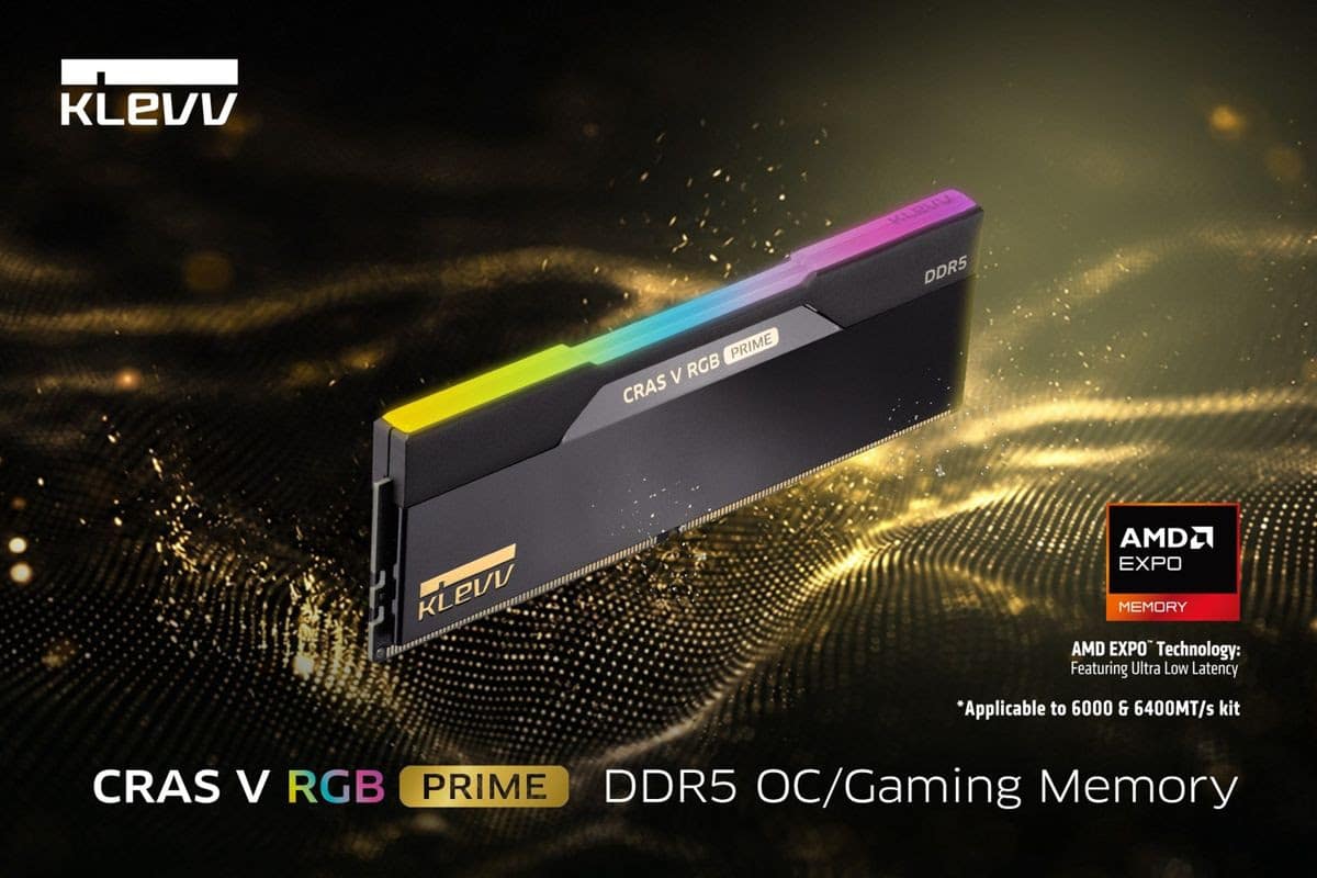 KLEVV Cras V RGB Prime : la DDR5 certifiée AMD EXPO ULL grimpe jusqu'à 8000 MT/s
