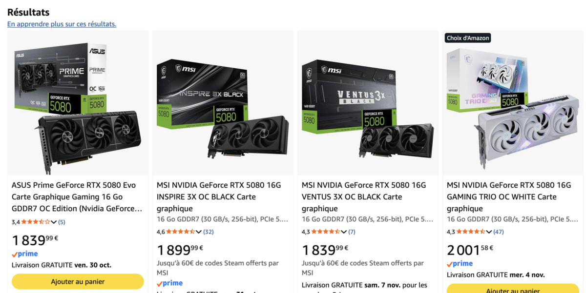RTX 5080 : le prix double chez les revendeurs français